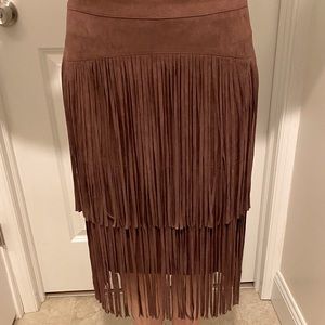 BCBGMaxAzria Toffee Faux Suede Skirt with Tassels